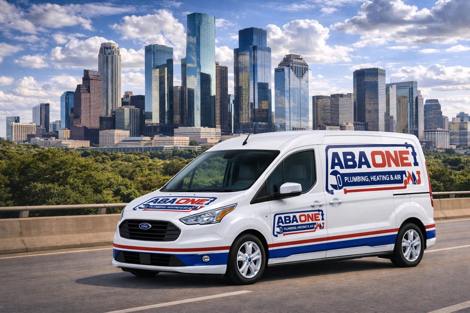 ABA ONE Plumbing, Heating & Air van serving Katy and the greater Houston area